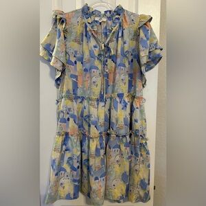Entro Women's Dress in Blue and Yellow size L